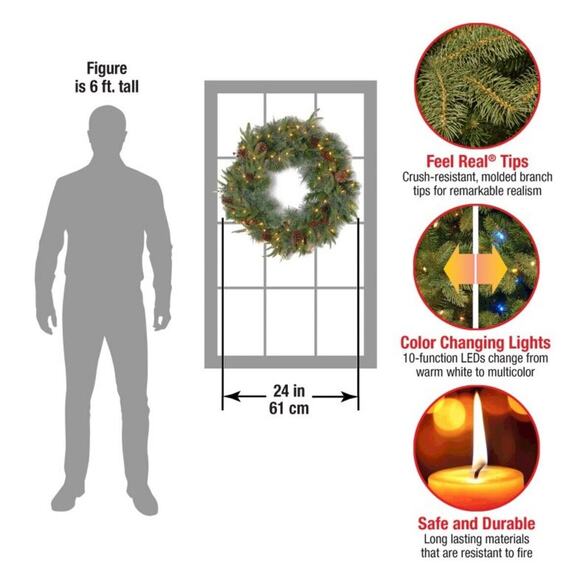 National Tree Company 24" Artificial Colonial Fir Prelit Wreath Decoration - Picture 4 of 5